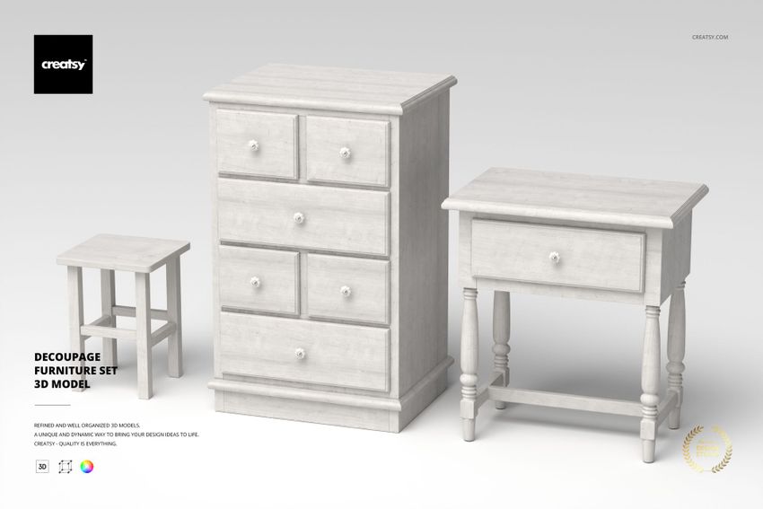 Decoupage Furniture Set 3D Model - mockup screenshot 1