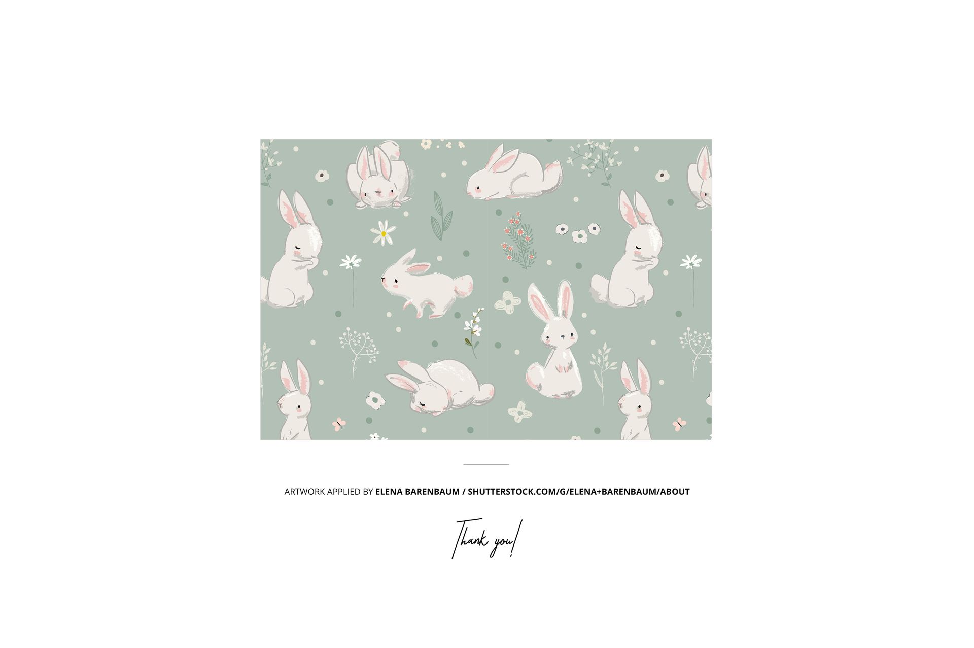 Sleeveless baby bodysuit mockup featuring a pastel green background with white bunny illustrations and floral accents.