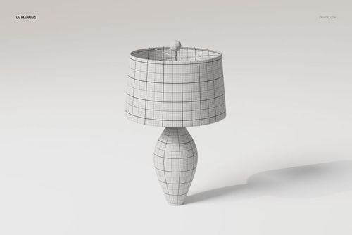 Front view of a ceramic table lamp 3D model with a wireframe grid pattern, displayed on a light background.