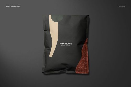 Envelope mockup featuring a black square design with minimalist color accents, displayed from above on a gray backdrop.