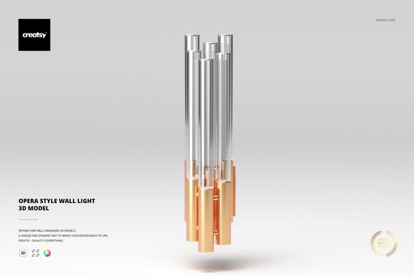 Front view of a modern wall light featuring vertical cylindrical rods in metallic silver and copper tones against a plain background.