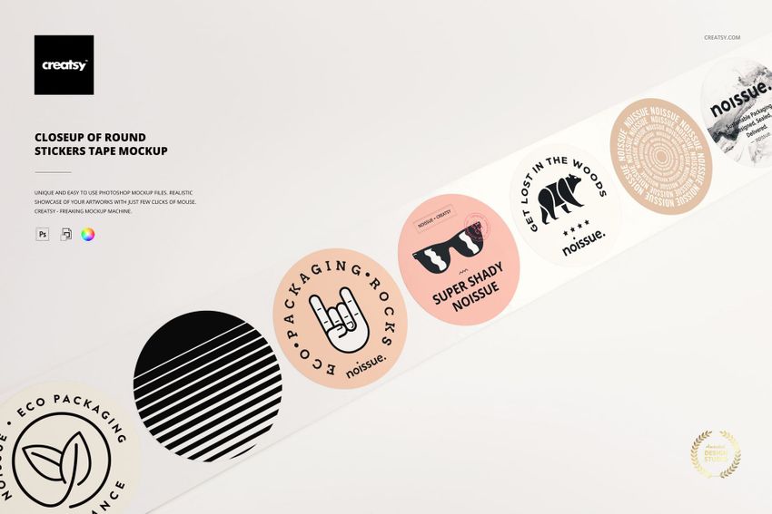 Closeup of Round Stickers Tape Mockup - mockup screenshot 1