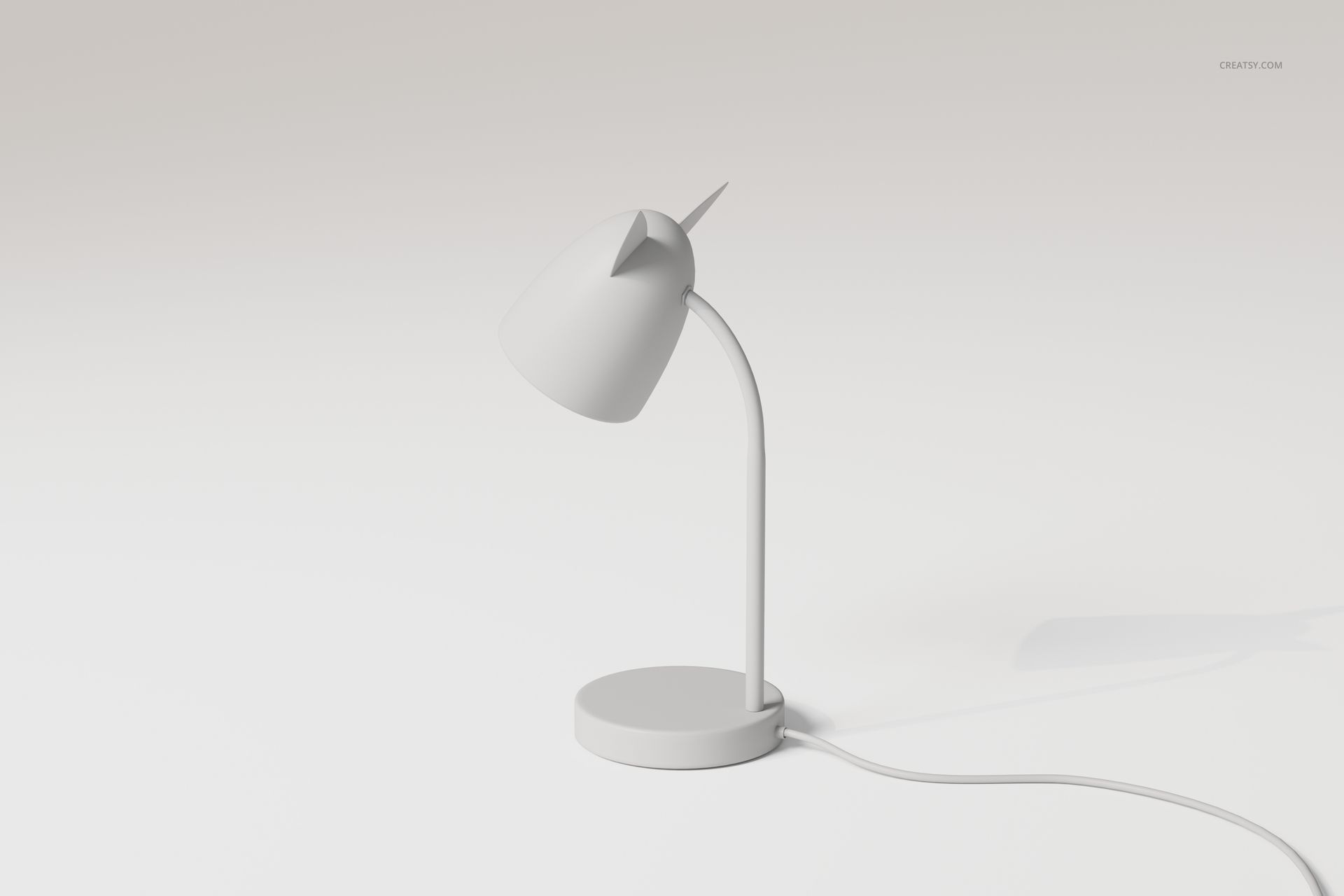 Minimalist kids desk lamp with cat ear details, shown in a side view on a plain white background.