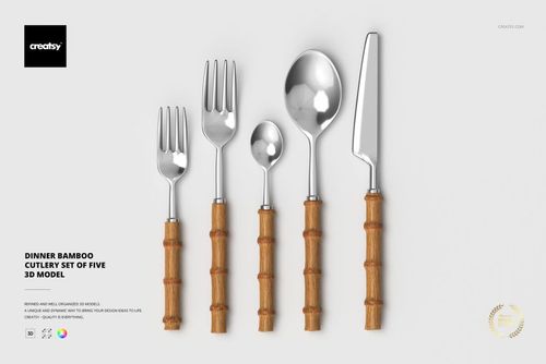 Dinner Bamboo Cutlery Set Of Five 3D Model - mockup preview 1