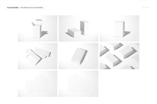 Collection of white tuck top crash lock box mockups in different positions and perspectives, displayed with soft shadows.