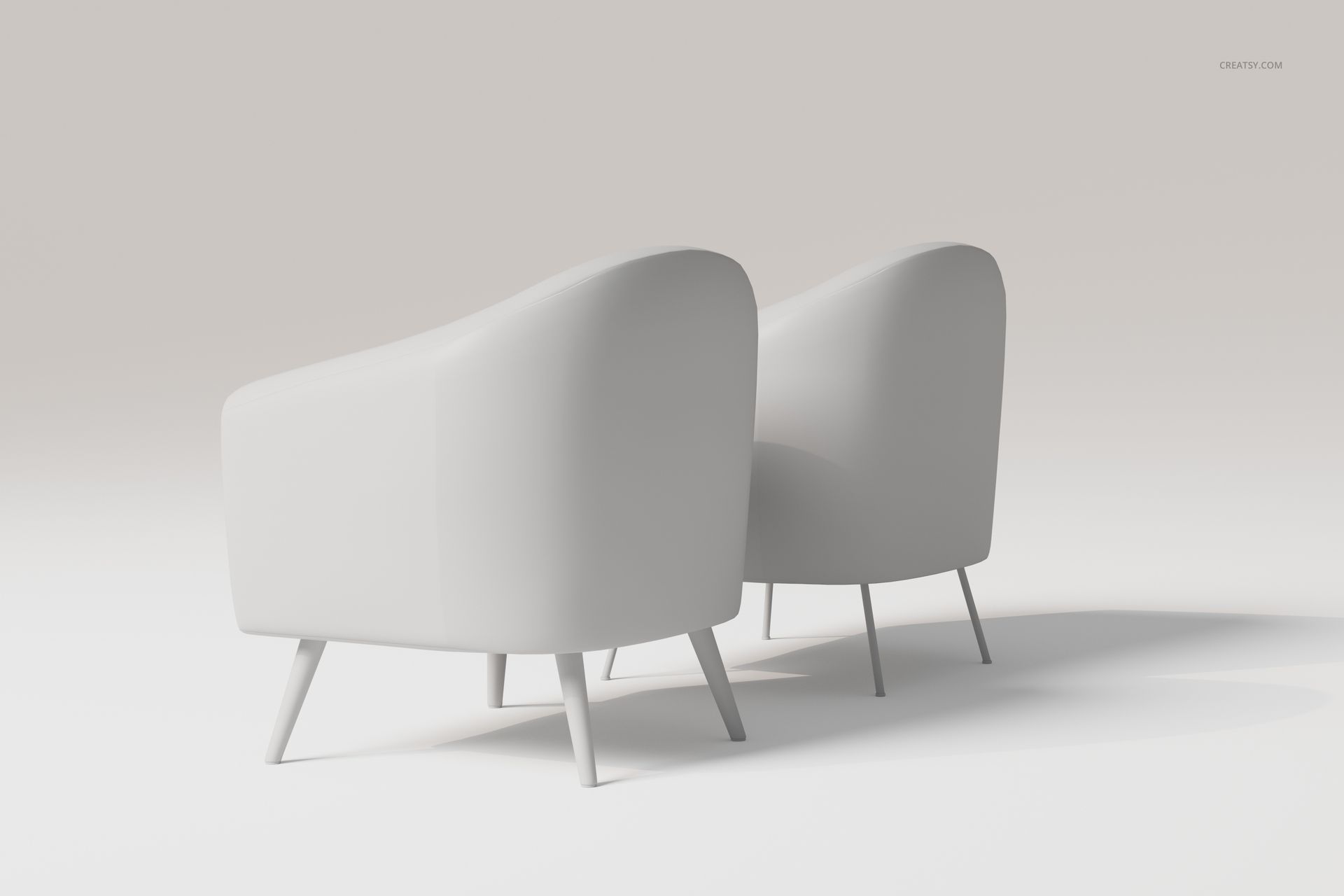 Minimalist button upholstered armchair 3D model in light gray, shown from a rear angle on a plain background.
