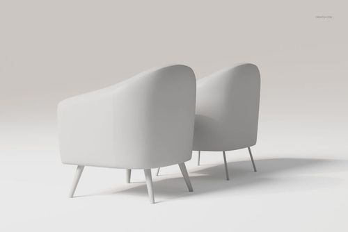 Minimalist button upholstered armchair 3D model in light gray, shown from a rear angle on a plain background.