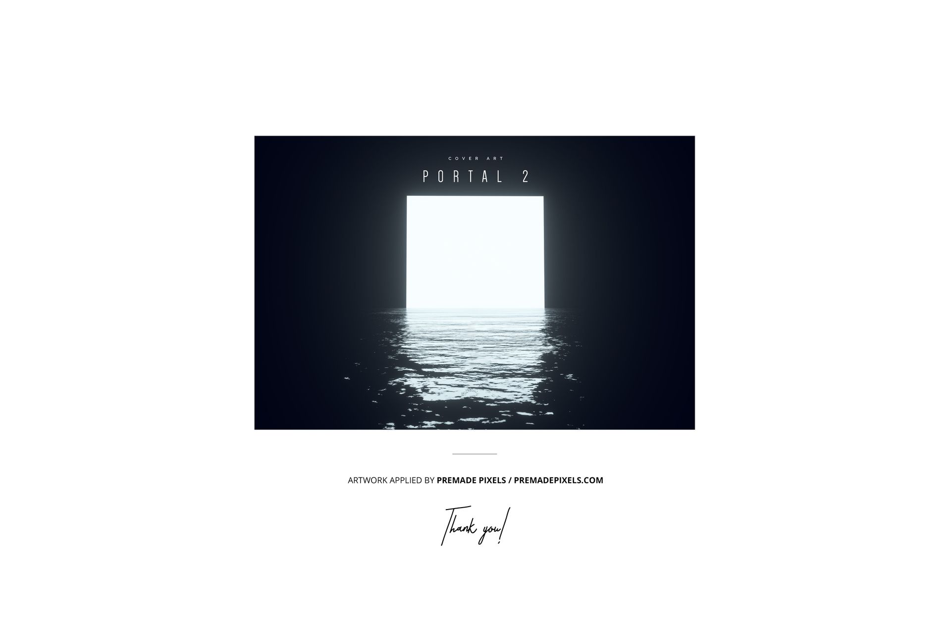 Front view of a vinyl record cover mockup featuring a split splatter effect and a surreal ocean scene with a glowing portal.