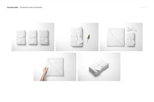 Muslin swaddle blanket mockup set shown in five different layouts, including folded, flat, and with accessories.