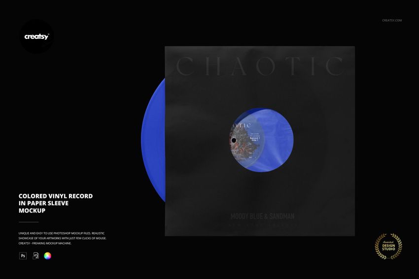 Colored Vinyl Record in Paper Sleeve Mockup - mockup screenshot 1
