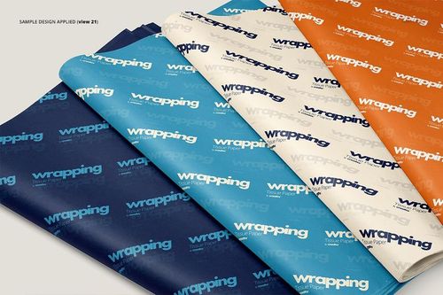 Assorted colored wrapping tissue paper mockup displayed in overlapping layers, featuring bold text design.
