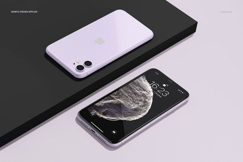 iPhone 11 mockup with one phone face up showing a detailed wallpaper and another face down, both in pale purple color.