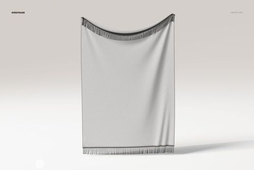 Fringed tapestry blanket displayed hanging, front view, with subtle texture and dark fringe along the top and bottom edges.