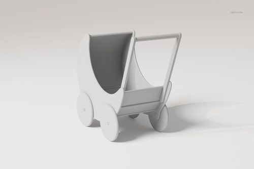 3D model of a baby doll stroller in a minimalist white color, shown from a front angle on a plain background.