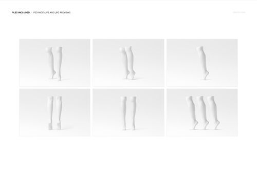 Set of knee high socks mockup displayed on mannequin legs, shown from various angles against a plain white background.