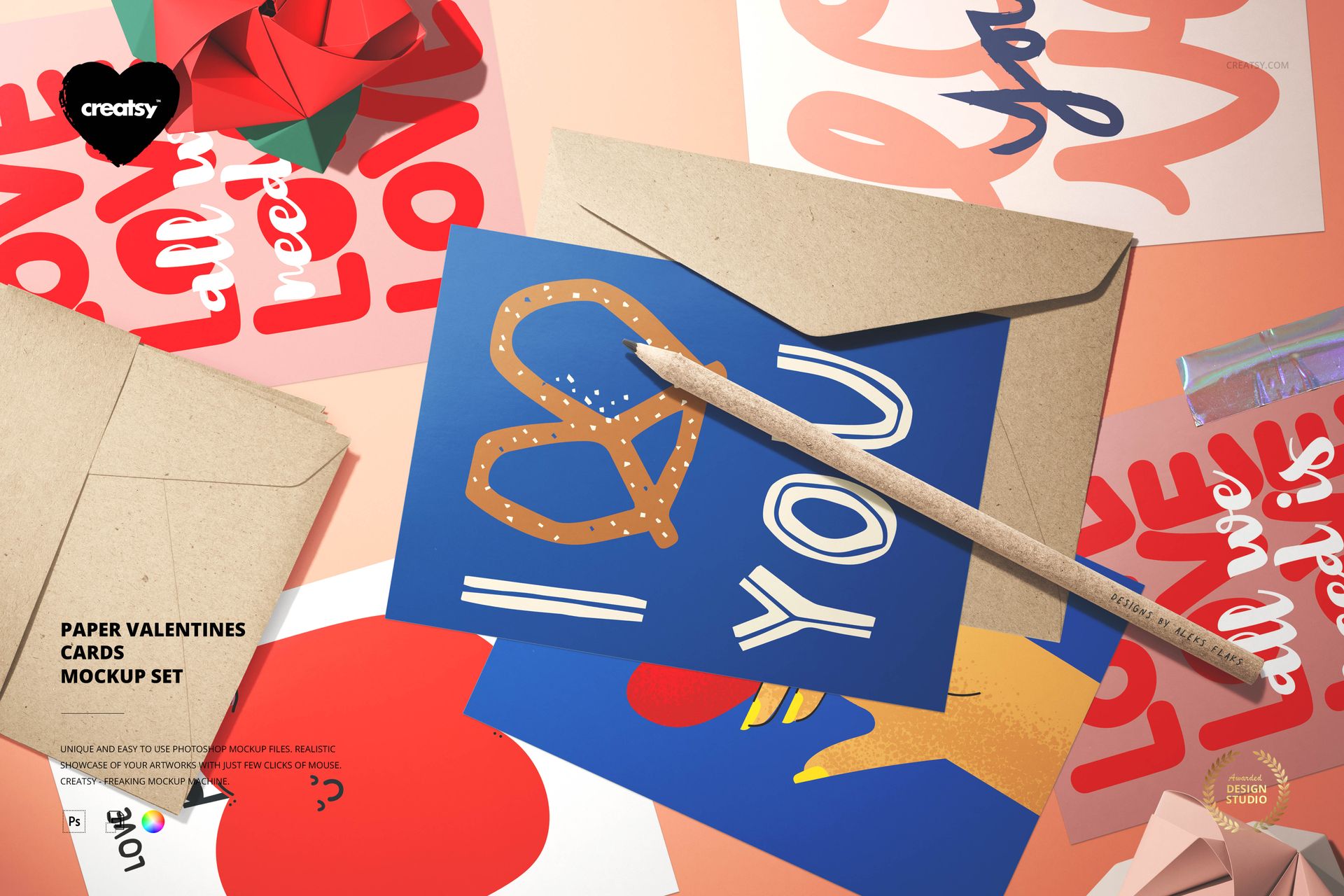 Paper Valentines Cards Mockup Set