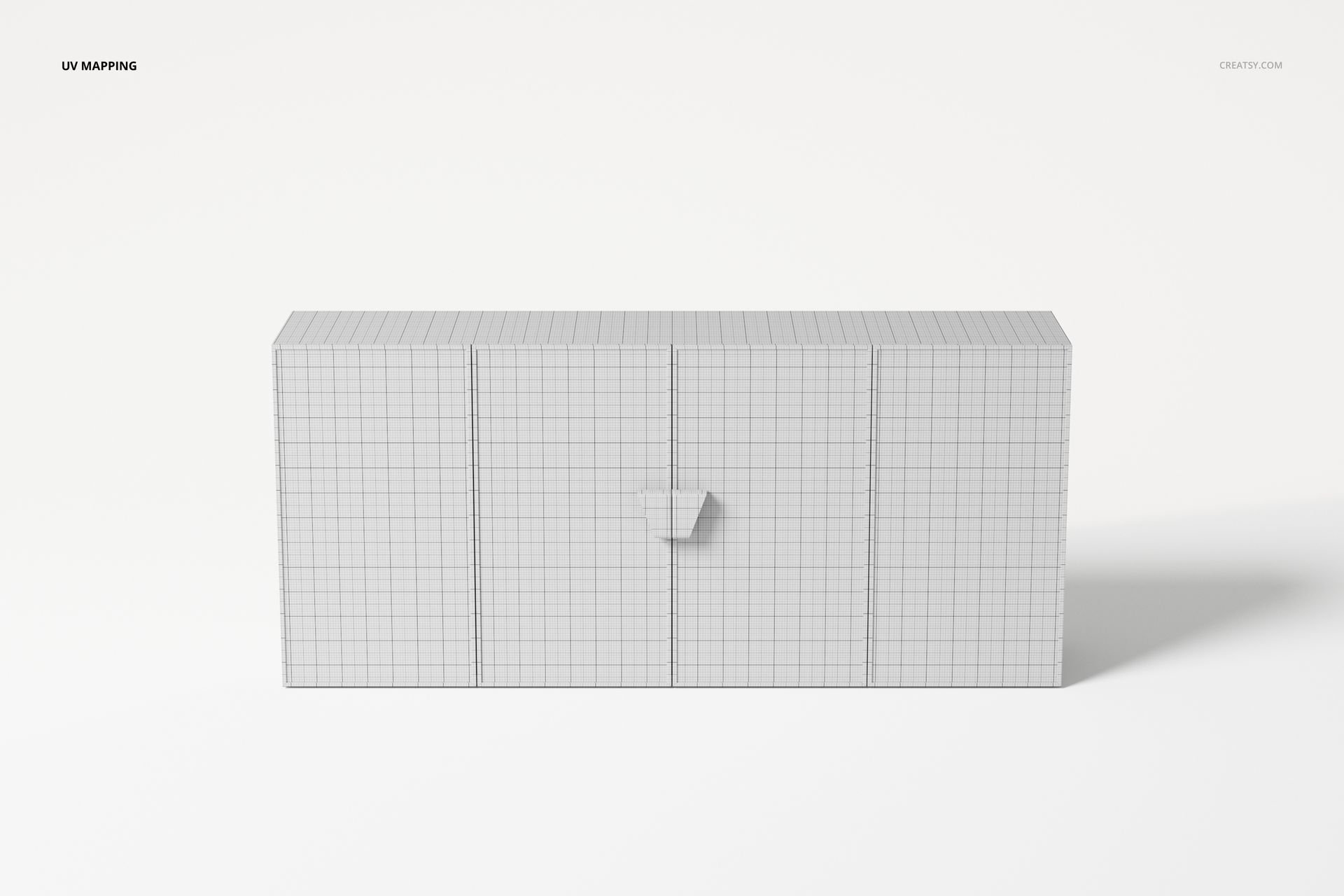 Rectangular four-door sideboard with a grid pattern, shown from the front against a plain white background.