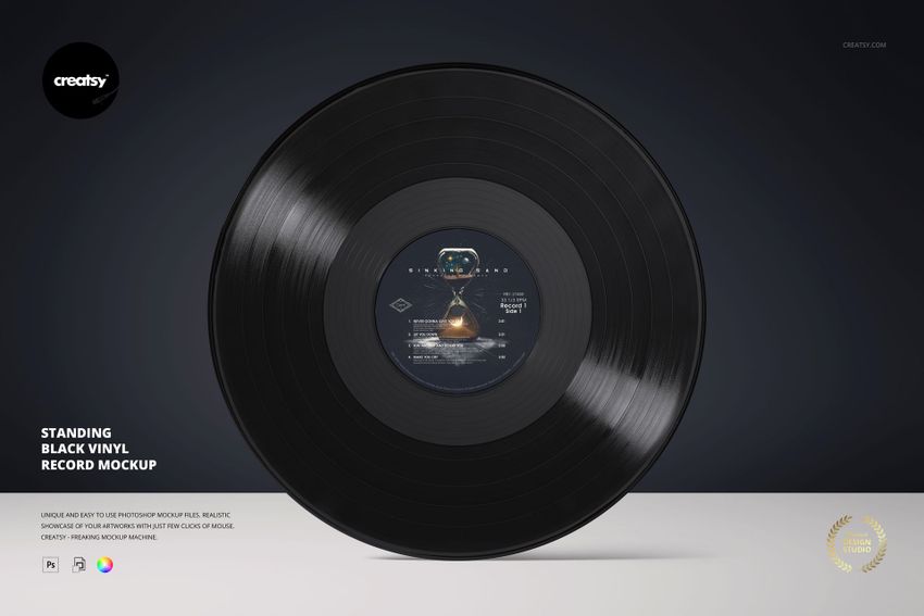 Standing Black Vinyl Record Mockup - mockup screenshot 1