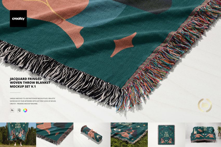 Jacquard Fringed Woven Throw Blanket Mockup Set v.1 - mockup screenshot 1