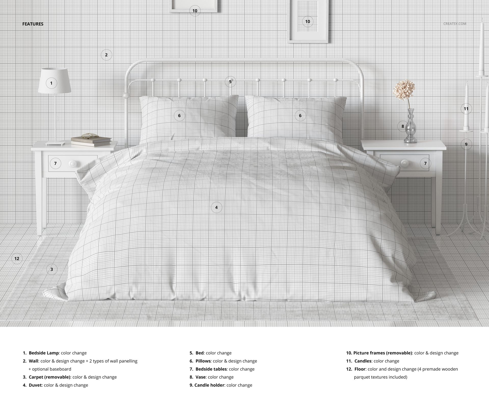 Vintage Bedroom Bedding Mockup Set - mockup screenshot 5