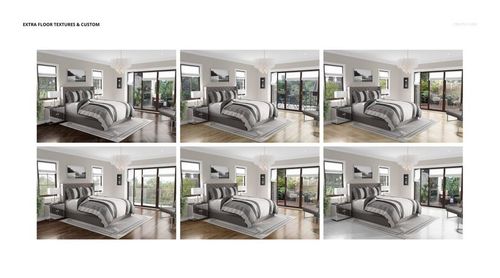 Traditional bedroom bedding mockup showing a neatly made bed with striped linens in a modern, bright room.