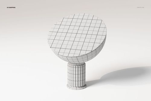 3D model of a radar table lamp with a round, grid-patterned top and a cylindrical base, front view on white background.