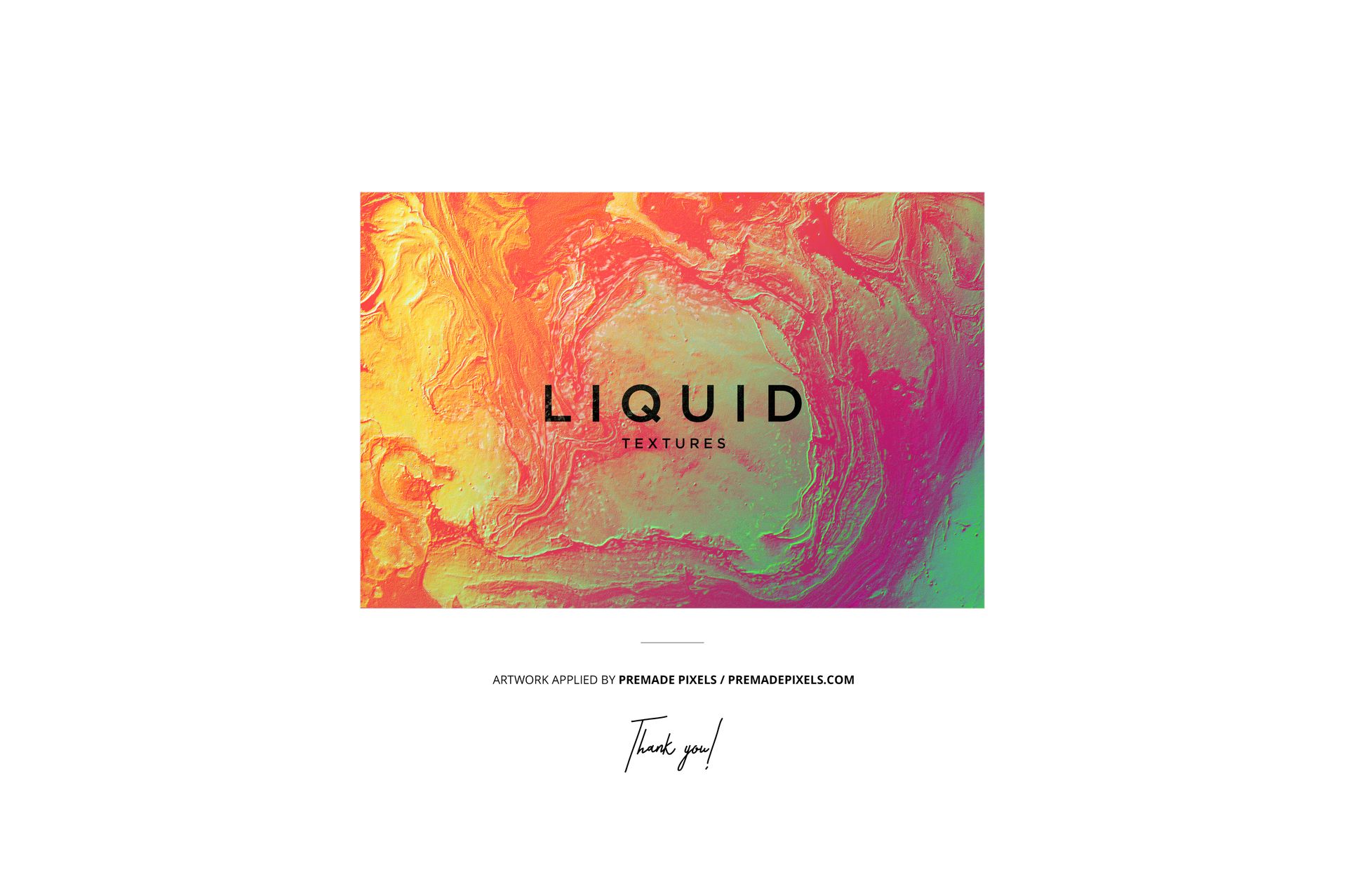 Front view of a vinyl record cover mockup featuring a vibrant liquid texture design in orange, yellow, and pink hues.