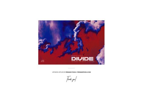 Front view of a vinyl record cover mockup with a smoke effect design in blue and red tones on a white background.