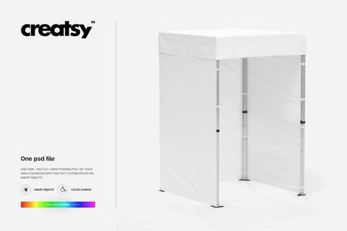 Square pop up tent mockup with white fabric and metal frame, shown from a front angle on a plain background.