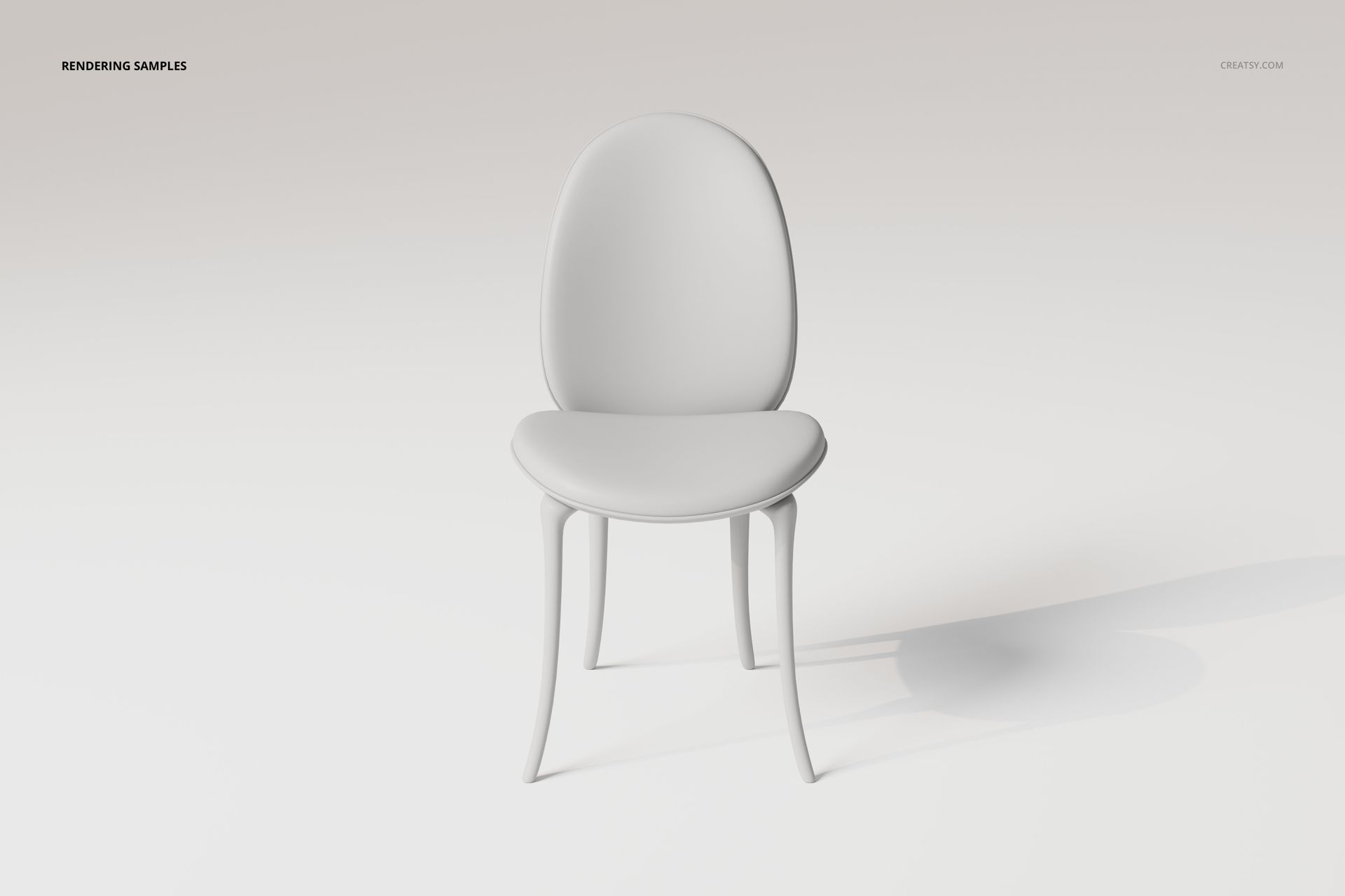 Front view of a beetle style dining chair 3D model in solid white, featuring curved legs and a rounded backrest on a plain light background.