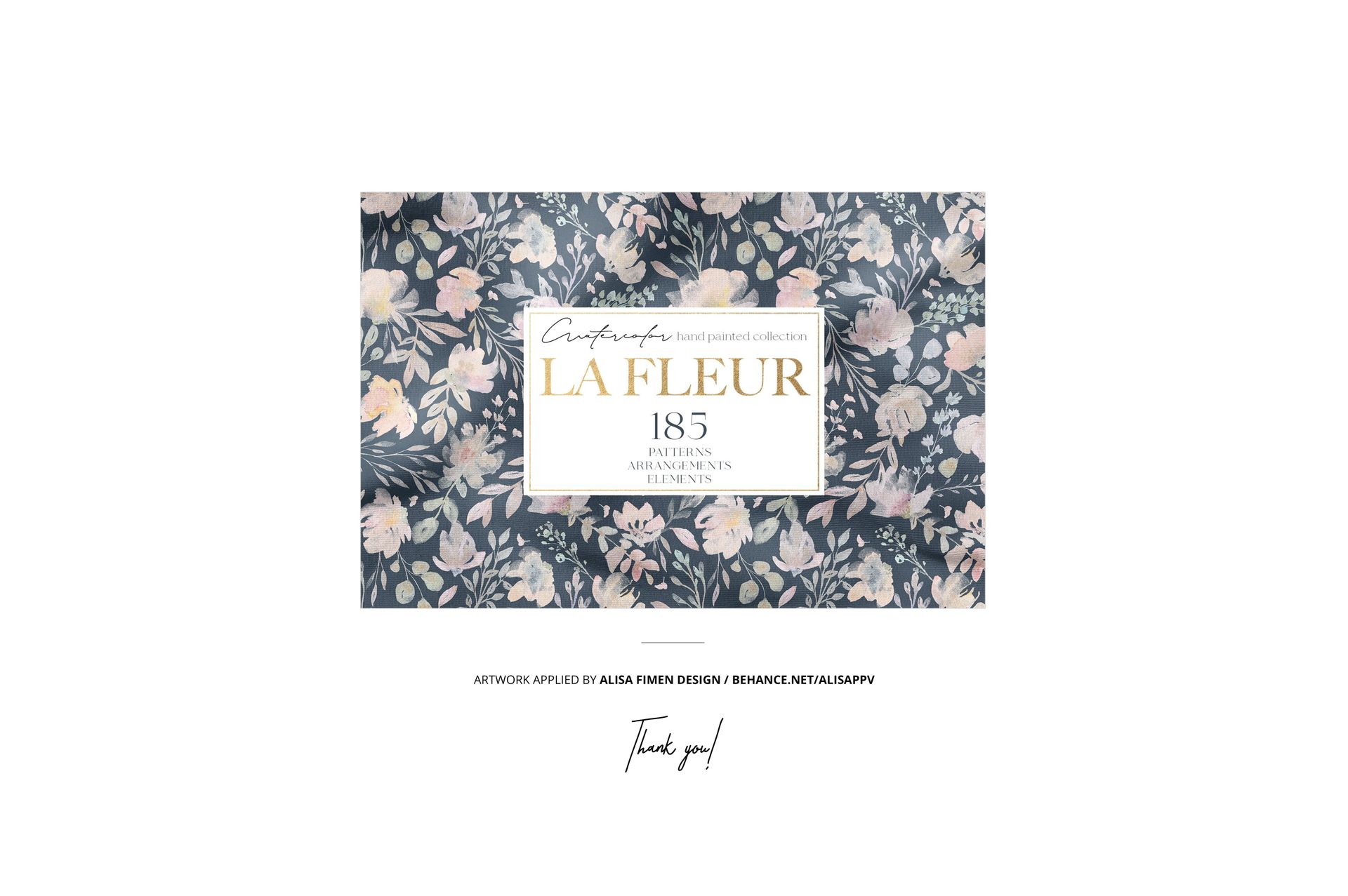 Layered fabric mockup featuring a floral pattern in soft pastel colors, shown from a top view with a centered label.