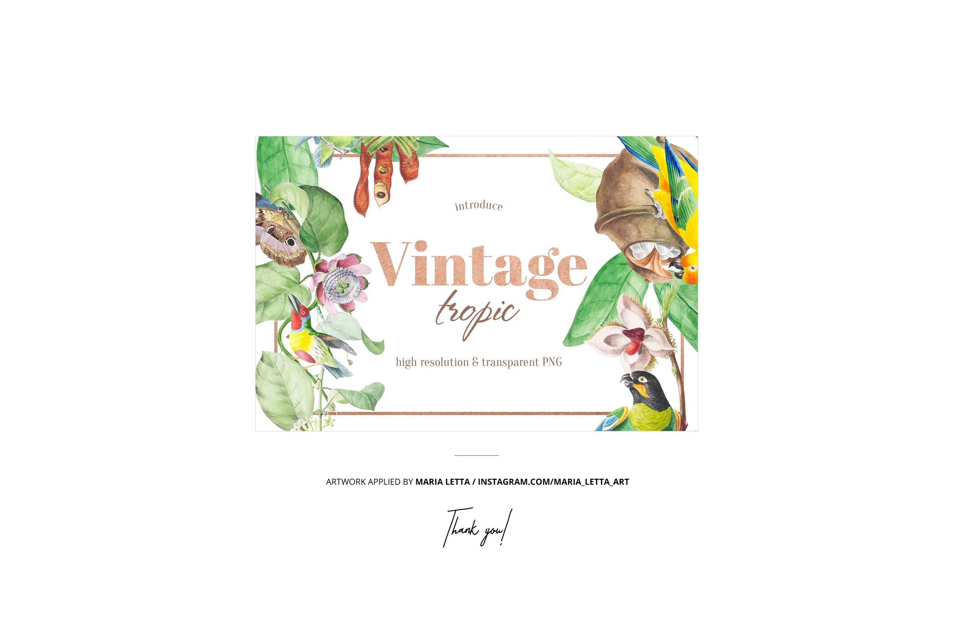 Folded fabric mockup featuring a tropical vintage design with green leaves, colorful flowers, and birds in front view.