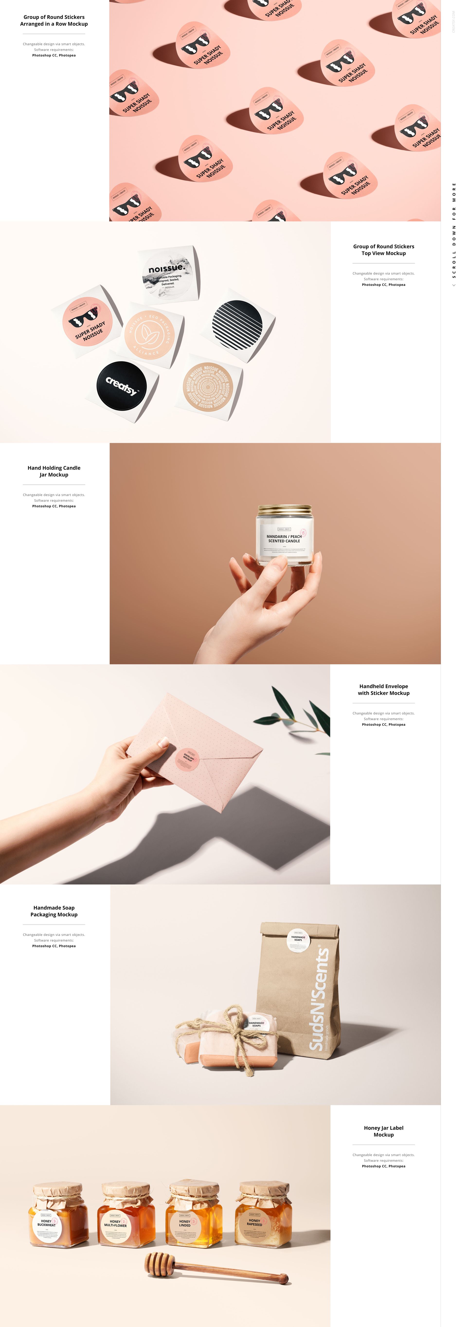 Round stickers with a minimalist design arranged on a light peach background, viewed from above in a mockup scene.