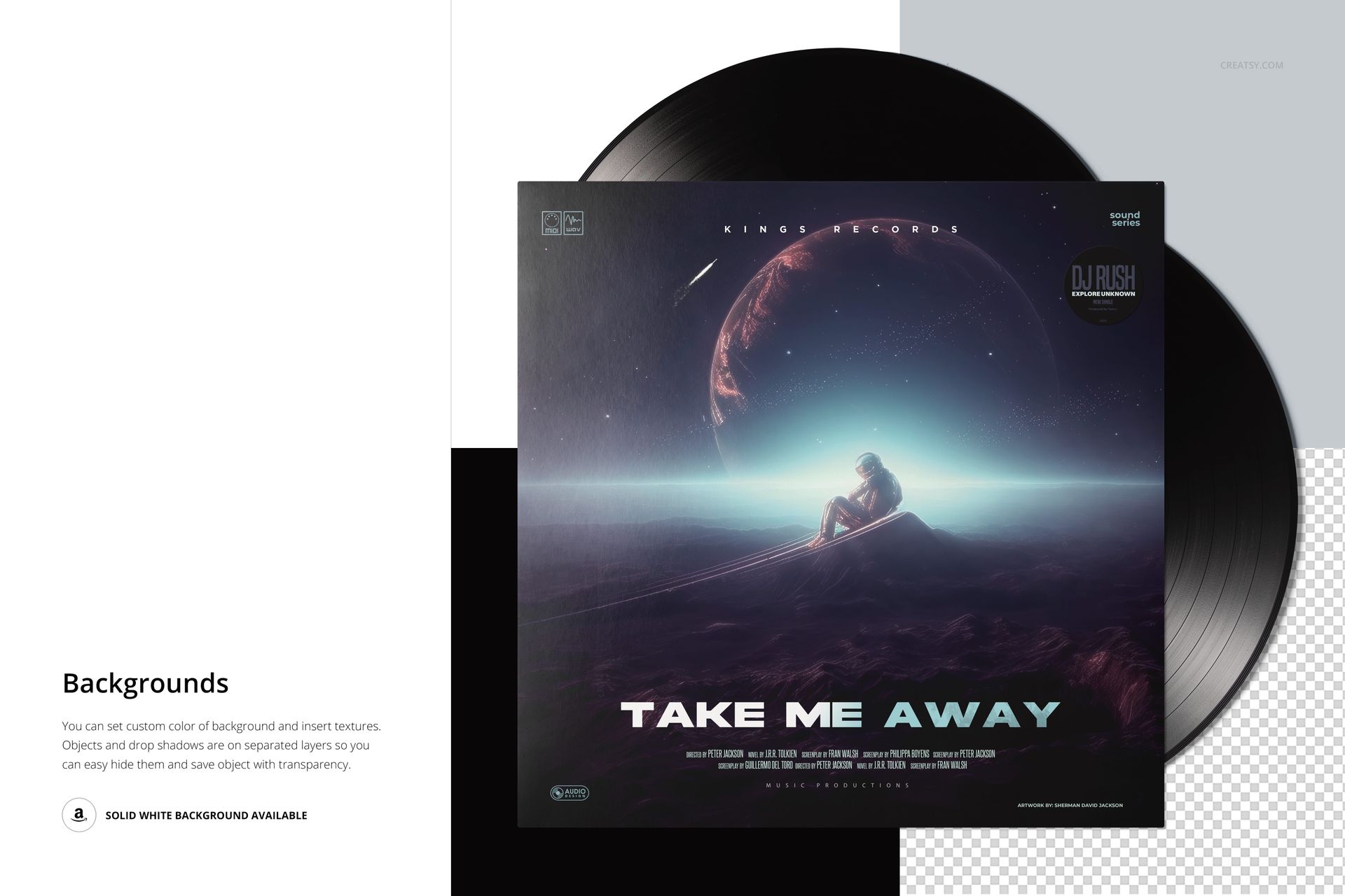Top View of Black Vinyl Records and Album Cover Mockup - mockup screenshot 3
