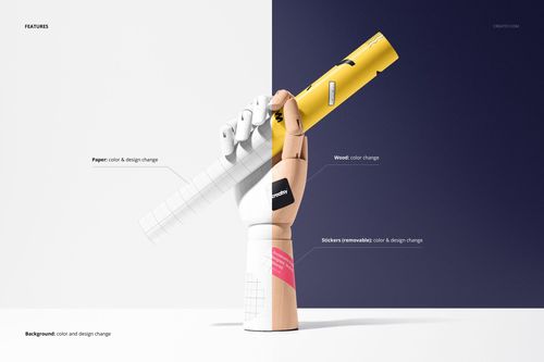 Hand holding a rolled sheet of food safe paper mockup, shown with editable color and design sections on split background.