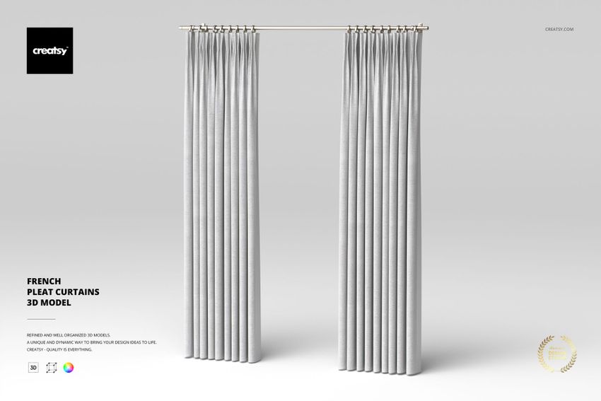 French Pleat Curtains 3D Model - mockup screenshot 1