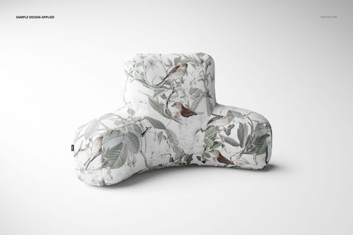 Botanical-themed reading pillow mockup featuring soft velvet and polyester fabric with birds and leaves design.