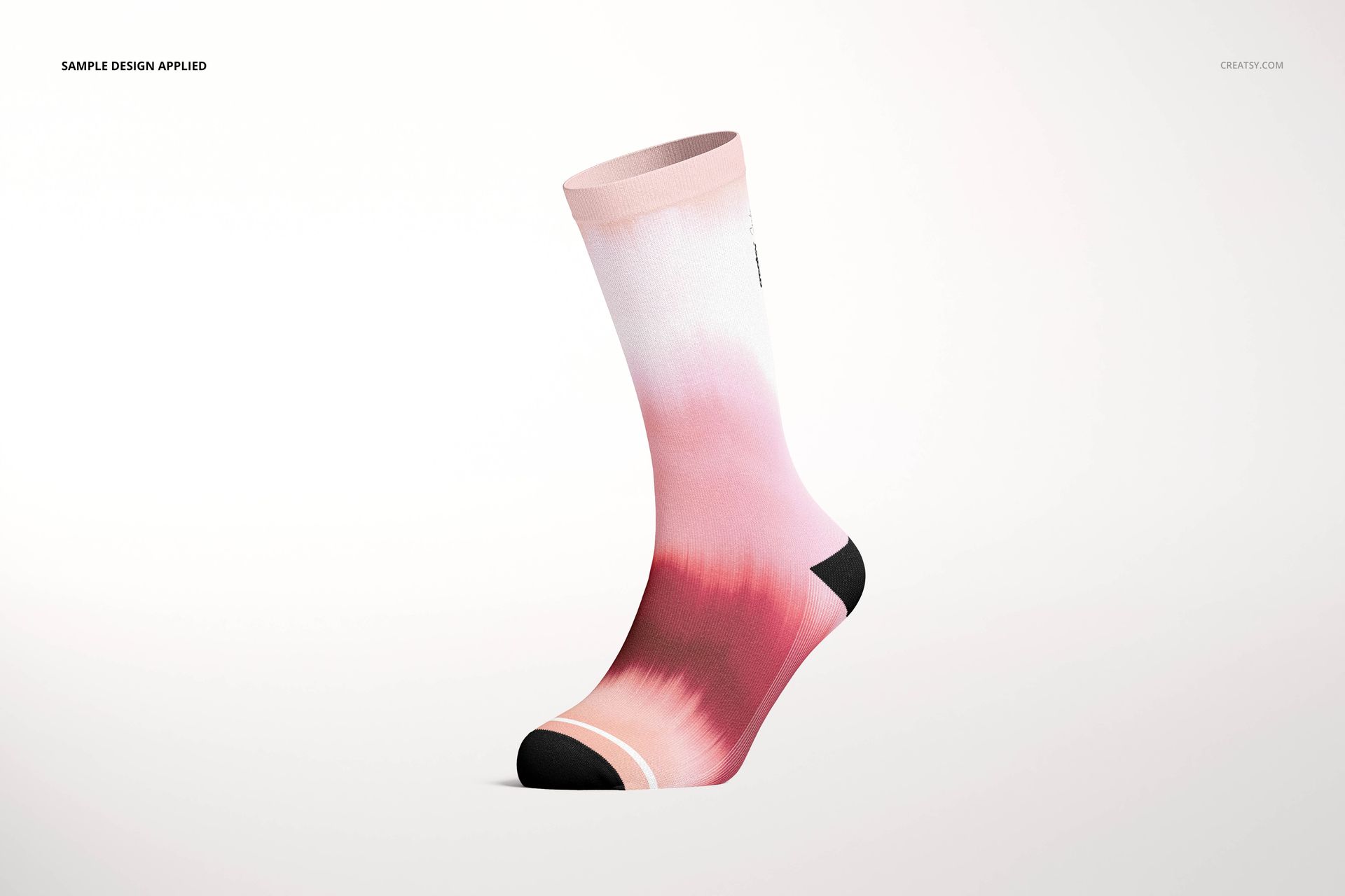 Long sock mockup featuring a gradient pink and red pattern, displayed in a side view on a plain white background.