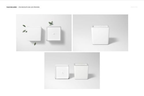 Square candle mockup set featuring white candles in minimalist square containers, shown from top and side views on a light background.