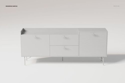 Modern textured cabinet with three drawers and one door, shown in a front view on a plain white background.