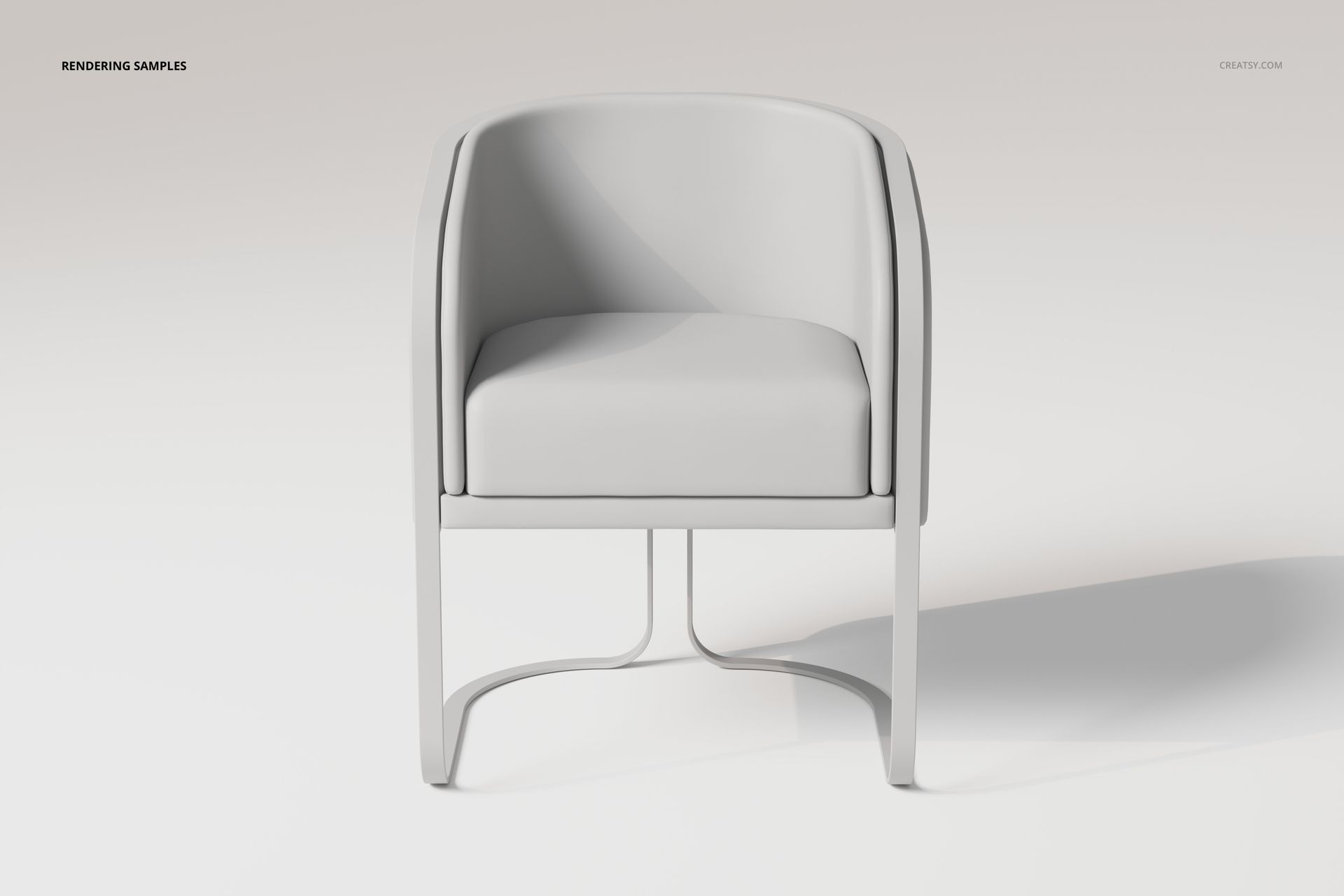 Modern tub chair with rounded backrest and chrome legs, shown from the front against a plain light background.