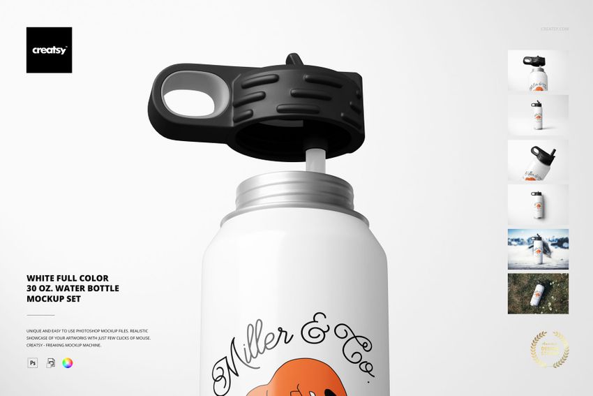 White Full Color 30 oz. Water Bottle Mockup Set - mockup screenshot 1