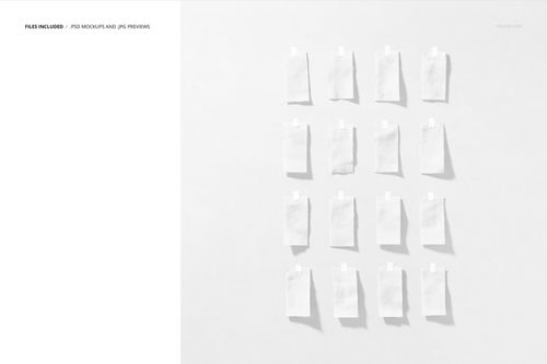 Fabric pieces arranged in four rows on a light background, each swatch taped at the top, front view mockup.