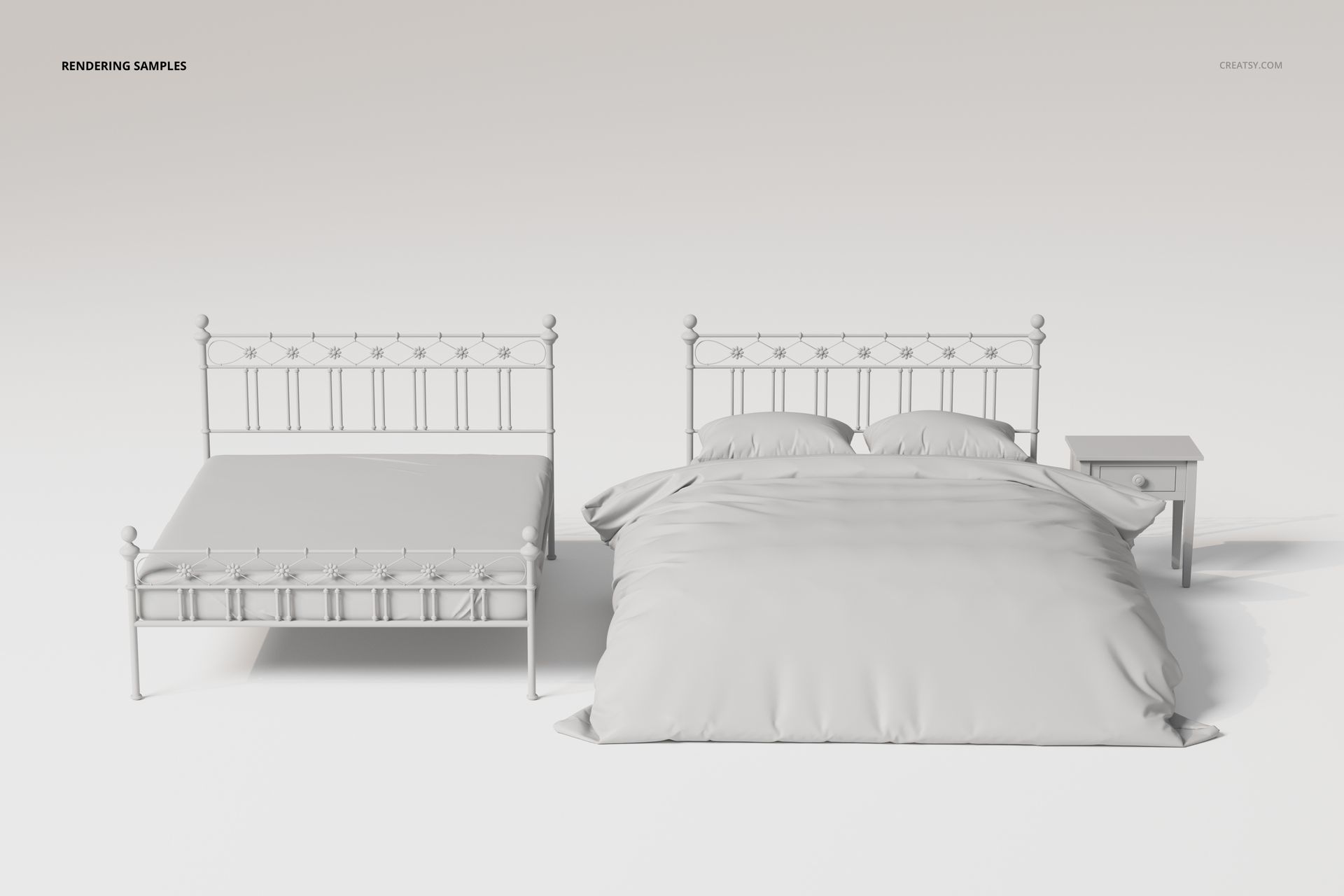 Vintage Headboard Bed & Bedding 3D Model - mockup screenshot 2