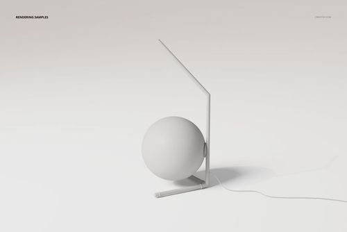 Minimalist globe accent lamp with spherical base and slender angled stem, shown on a white surface in side view.