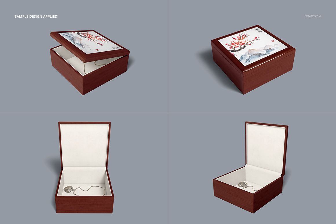 Sublimation Ceramic Tiled Wood Jewelry Box Many Sizes Mockup Set - mockup screenshot 6