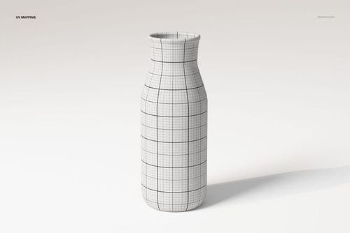 Front view of a bottle vase 3D model with a cylindrical shape, featuring a black grid pattern on a white surface.