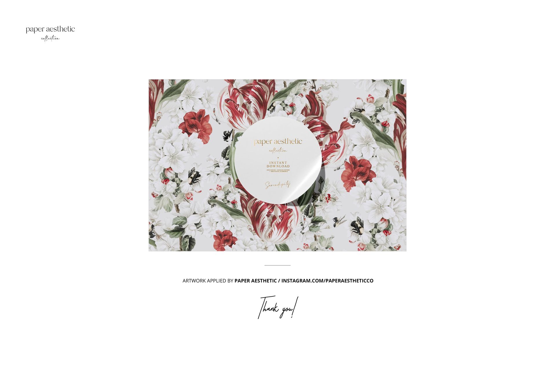 Silk scarf mockup displayed from a top view, featuring a floral pattern with red and white flowers and green leaves.