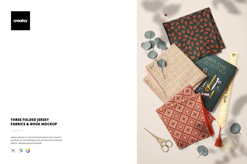 Three Folded Jersey Fabrics and Book Mockup - mockup screenshot 1