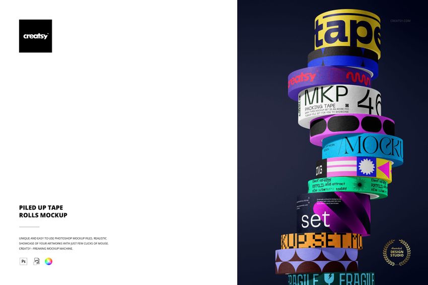 Free Piled Up Tape Rolls Packaging PSD Mockup - mockup screenshot 1